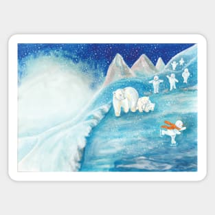 Snowmen and Polar Bears with Winter Landscape on a Snowy Day Illustration Sticker